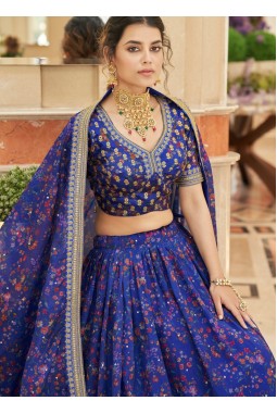 Blue Silk Sequins Wedding Lehenga Choli
