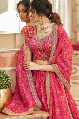 Pink Art Silk Embroidery Wedding Lehenga Choli