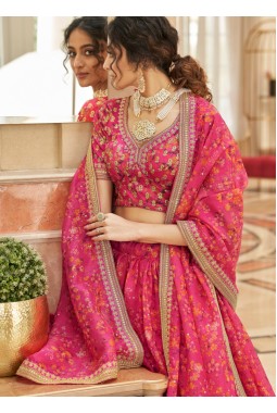 Pink Art Silk Embroidery Wedding Lehenga Choli
