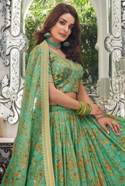 Pista Green Art Silk Sequins Wedding Lehenga Choli