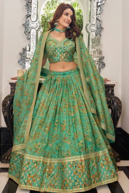 Pista Green Art Silk Sequins Wedding Lehenga Choli