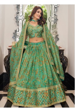 Pista Green Art Silk Sequins Wedding Lehenga Choli