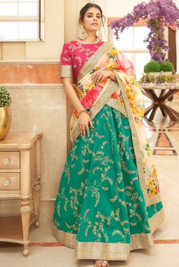 Green Art Silk Zari Embroidery Wedding Lehenga Choli