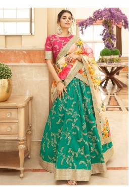 Green Art Silk Zari Embroidery Wedding Lehenga Choli
