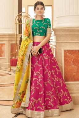 Pink Art Silk Thread Embroidery Wedding Lehenga Choli