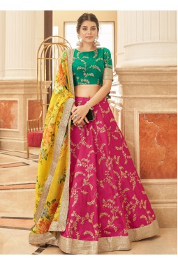 Pink Art Silk Thread Embroidery Wedding Lehenga Choli