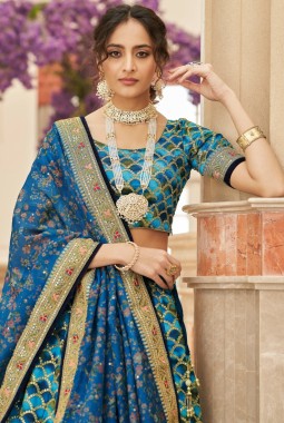 Blue Silk Sequins Wedding Lehenga Choli