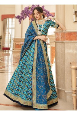 Blue Silk Sequins Wedding Lehenga Choli