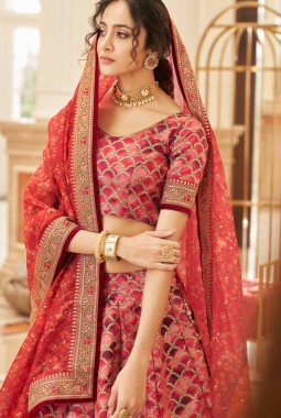 Red Art Silk Dori Embroidery Wedding Lehenga Choli
