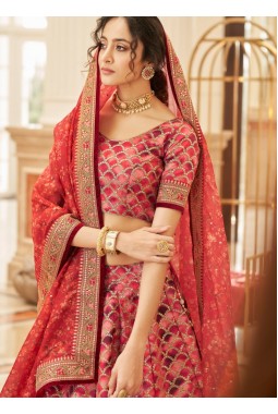 Red Art Silk Dori Embroidery Wedding Lehenga Choli