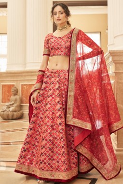Red Art Silk Dori Embroidery Wedding Lehenga Choli