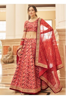 Red Art Silk Dori Embroidery Wedding Lehenga Choli