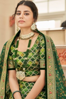 Green Art Silk Thread Embroidery Wedding Lehenga Choli
