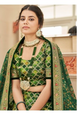 Green Art Silk Thread Embroidery Wedding Lehenga Choli