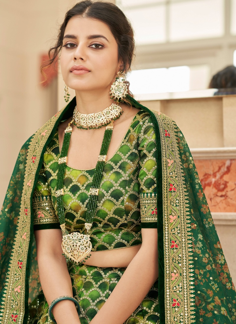 Green Art Silk Thread Embroidery Wedding Lehenga Choli