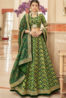 Green Art Silk Thread Embroidery Wedding Lehenga Choli
