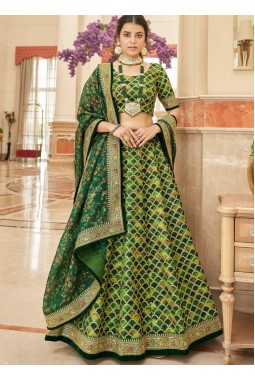 Green Art Silk Thread Embroidery Wedding Lehenga Choli