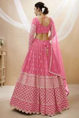 Pink Georgette Zari Work Wedding Lehenga Choli