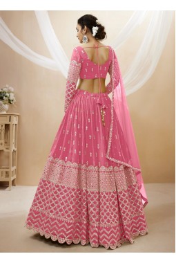 Pink Georgette Zari Work Wedding Lehenga Choli