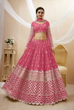 Pink Georgette Zari Work Wedding Lehenga Choli