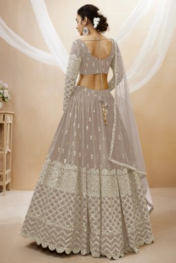 Grey Georgette Sequins Wedding Lehenga Choli