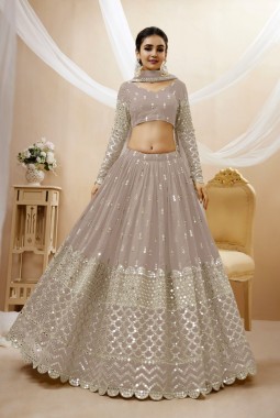 Grey Georgette Sequins Wedding Lehenga Choli