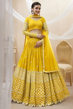 Yellow Georgette Embroidered Wedding Lehenga Choli