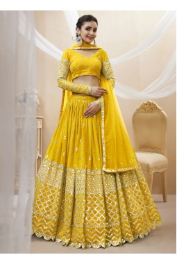 Yellow Georgette Embroidered Wedding Lehenga Choli
