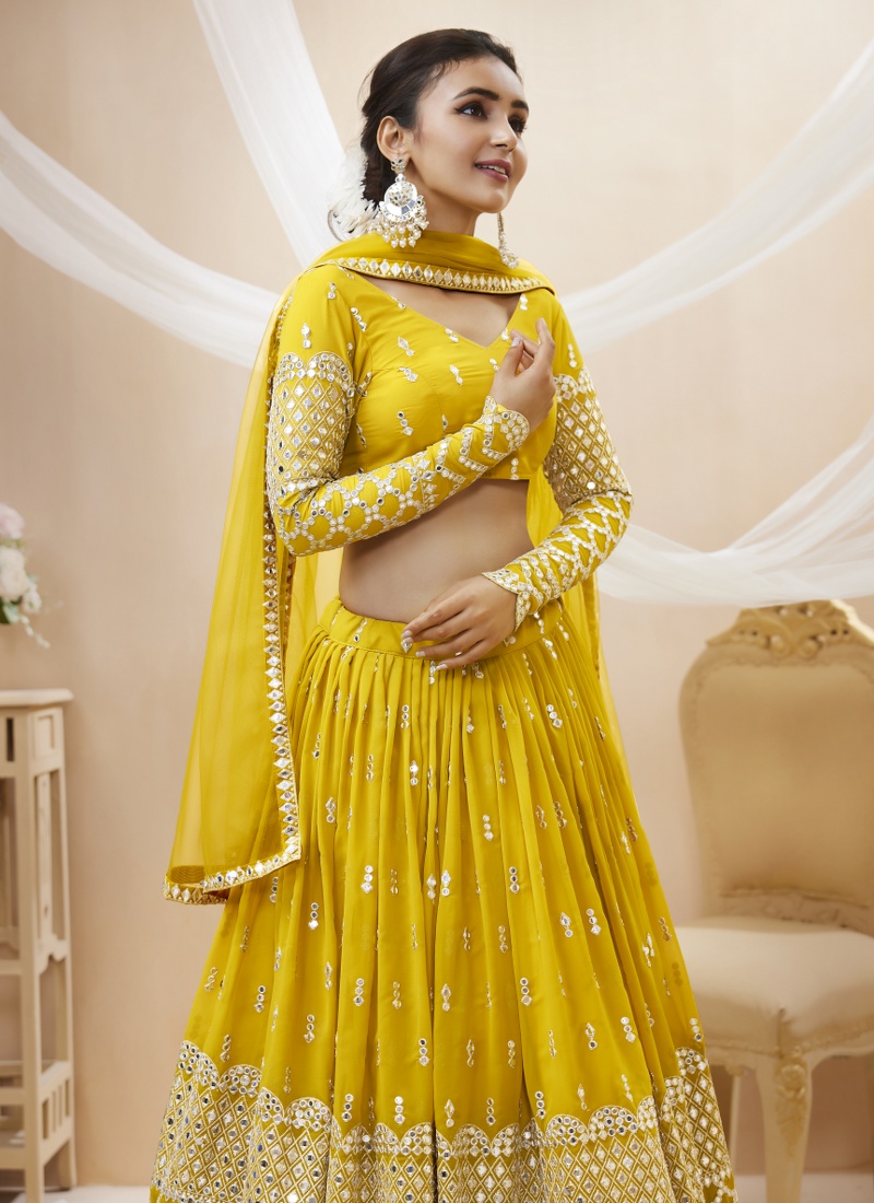 Yellow Georgette Embroidered Wedding Lehenga Choli