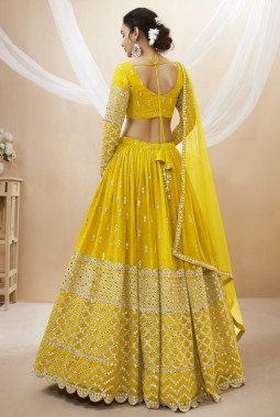 Yellow Georgette Embroidered Wedding Lehenga Choli