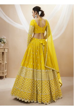 Yellow Georgette Embroidered Wedding Lehenga Choli