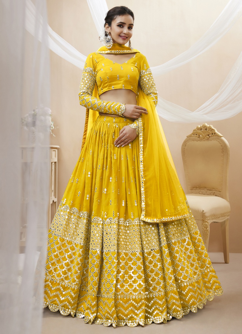 Yellow Georgette Embroidered Wedding Lehenga Choli