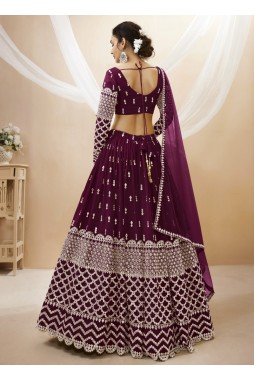 Wine Georgette Zari Work Wedding Lehenga Choli