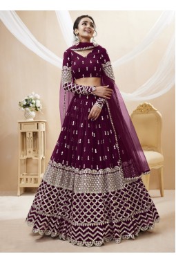 Wine Georgette Zari Work Wedding Lehenga Choli