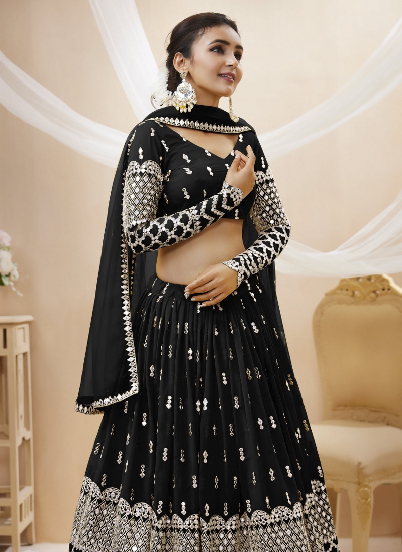 Black Georgette Sequins Wedding Lehenga Choli