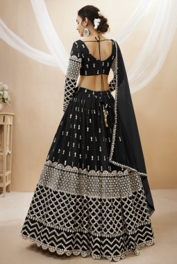 Black Georgette Sequins Wedding Lehenga Choli