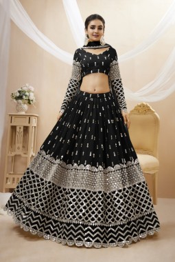 Black Georgette Sequins Wedding Lehenga Choli