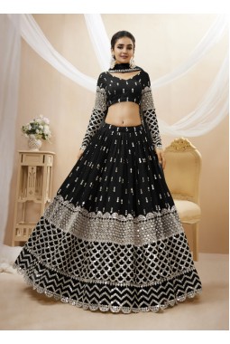 Black Georgette Sequins Wedding Lehenga Choli