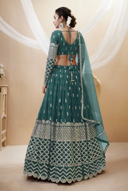 Teal Blue Georgette Embroidered Wedding Lehenga Choli
