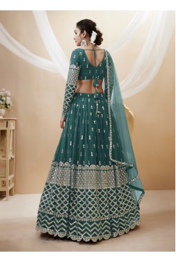 Teal Blue Georgette Embroidered Wedding Lehenga Choli