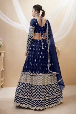 Navy Blue Georgette Zari Work Wedding Lehenga Choli