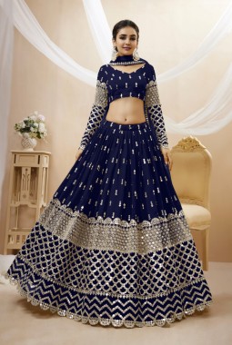 Navy Blue Georgette Zari Work Wedding Lehenga Choli