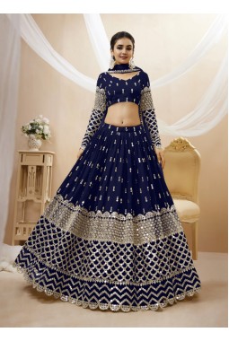 Navy Blue Georgette Zari Work Wedding Lehenga Choli