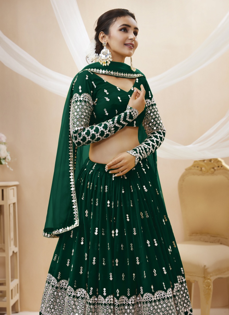 Green Georgette Sequins Wedding Lehenga Choli