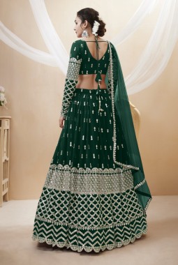 Green Georgette Sequins Wedding Lehenga Choli