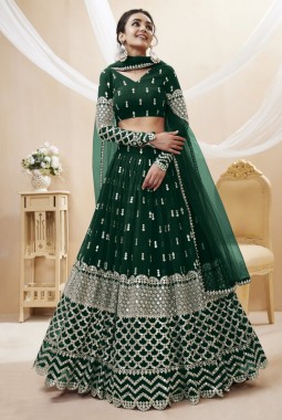 Green Georgette Sequins Wedding Lehenga Choli