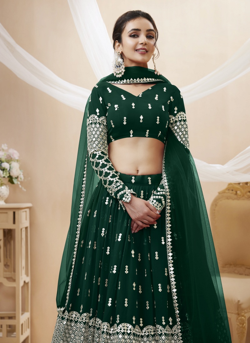 Green Georgette Sequins Wedding Lehenga Choli