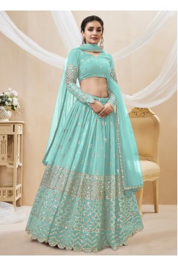 Sky Blue Georgette Embroidered Wedding Lehenga Choli