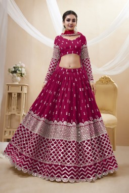 Hot Pink Georgette Zari Work Wedding Lehenga Choli