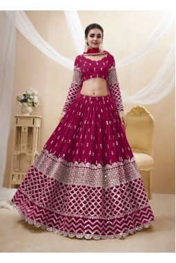 Hot Pink Georgette Zari Work Wedding Lehenga Choli